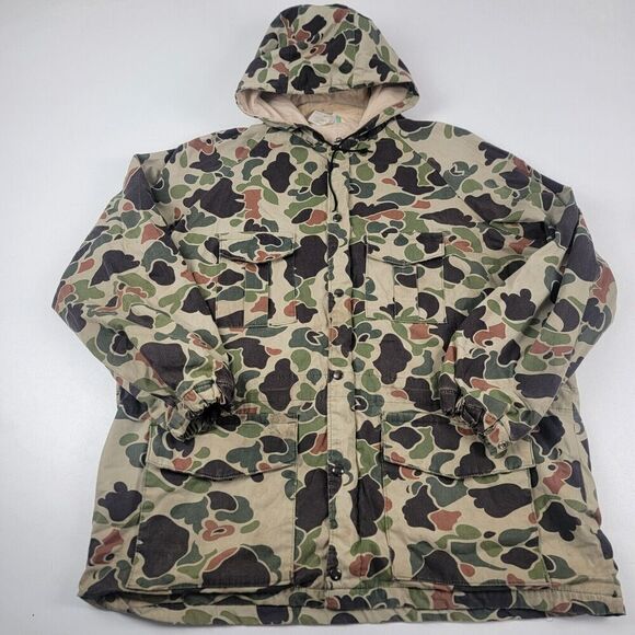 Vintage Walls Duck Camo Canvas Bomber Hunting Jacket Sz XLarge USA Full Zip Hood